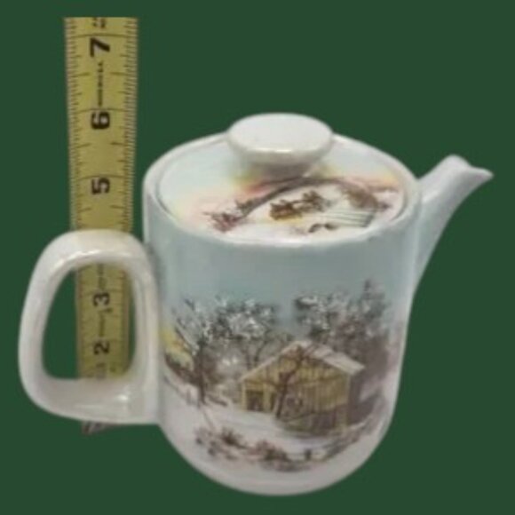 VTG Hand Painted Porcelain Teapot Signed Grace Schultz The Homestead in Winter - Picture 9 of 9